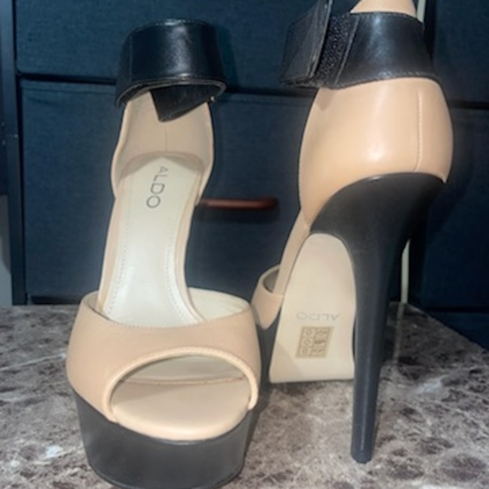Aldo Black and Cream Platform Heels
